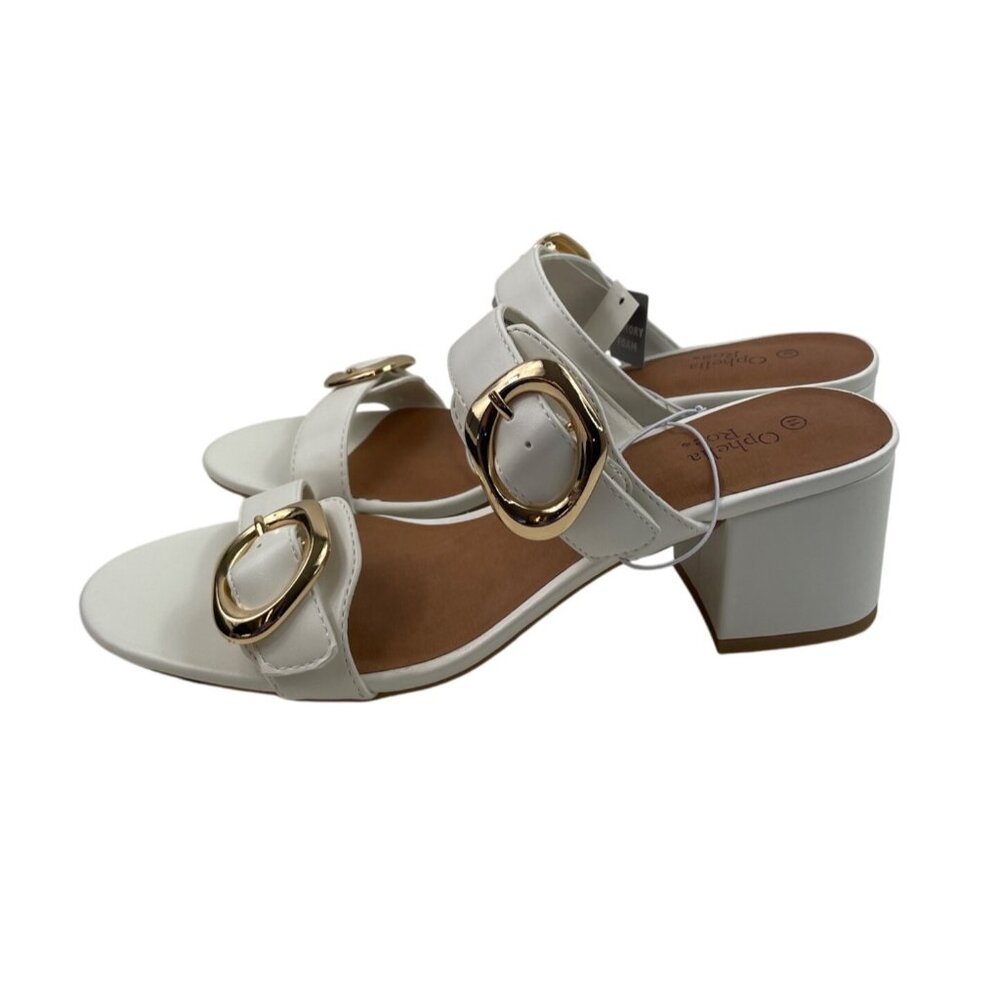 Ophelia Roe Ingrid White Sandal Gold Accents Womens Size 11 Medium - Picture 2 of 12